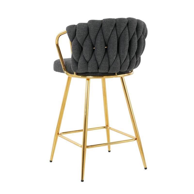 Bar Stools Set of 2, Kitchen Island Bar Chair with Back, Upholstered Low Bar Stools with Footrest and Metal legs