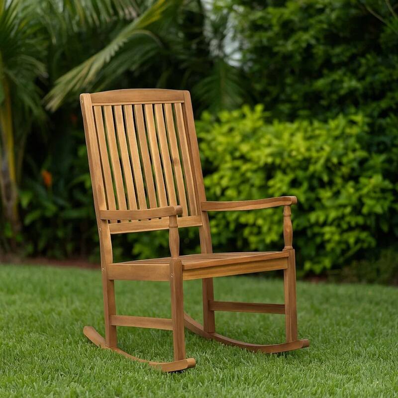 Fred Outdoor Rocking Chair, Slatted Back Design, Brown Acacia Wood
