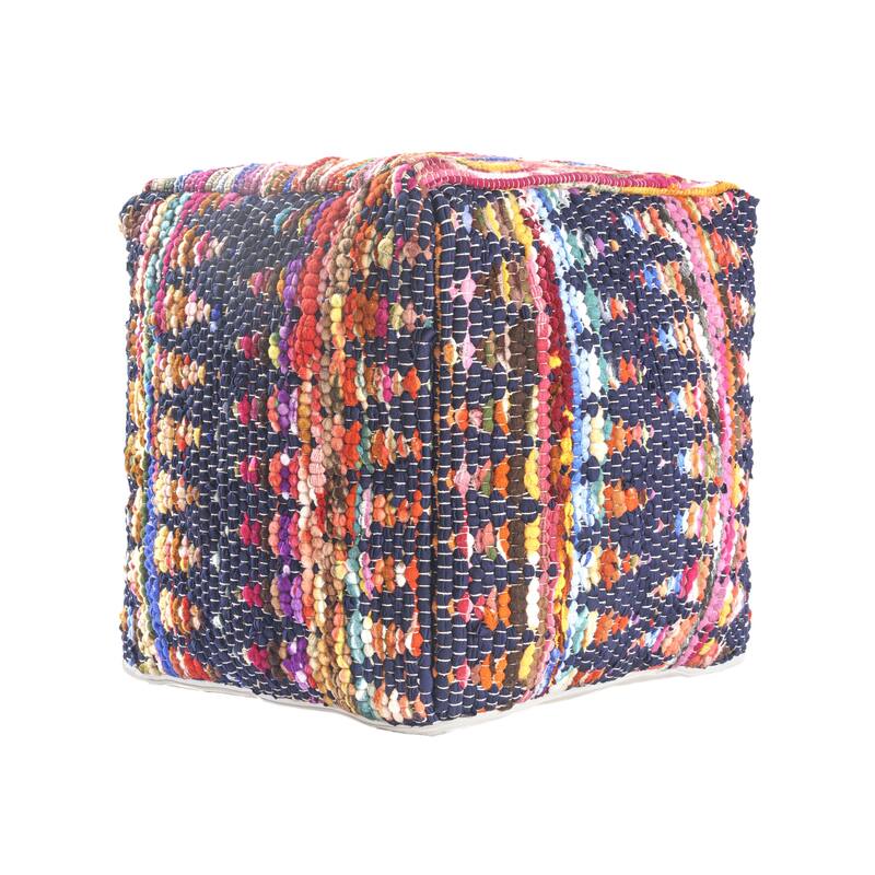 Sevita Denim Shabby Chic Bordered Design Hand-Made Pouf