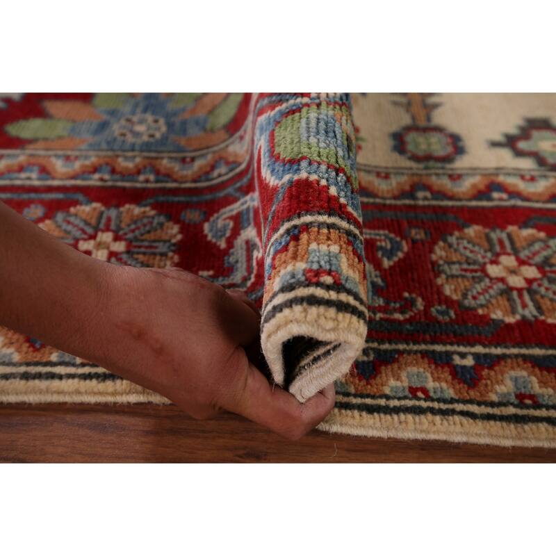 Geometric Kazak Area Rug Hand-Knotted Traditional Wool Carpet - 4'11" x 6'8"