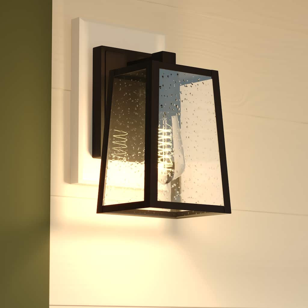 VAXCEL Sutton 1-Light Matte Black Wall Light, Clear Seeded Glass, Use for Exterior Porch Patio Front Door or Garage