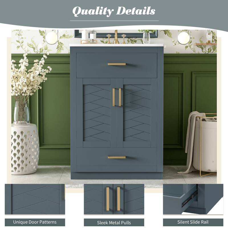 Floor Standing 24" Bathroom Vanity for Small and Medium Restroom, Integrated Ceramic Sink Bathroom Storage Cabinet