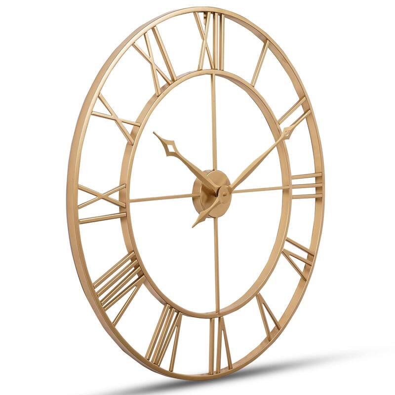 30 Inch Wall Clock Gold,Large Metal Roman Numeral Wall Clock Modern