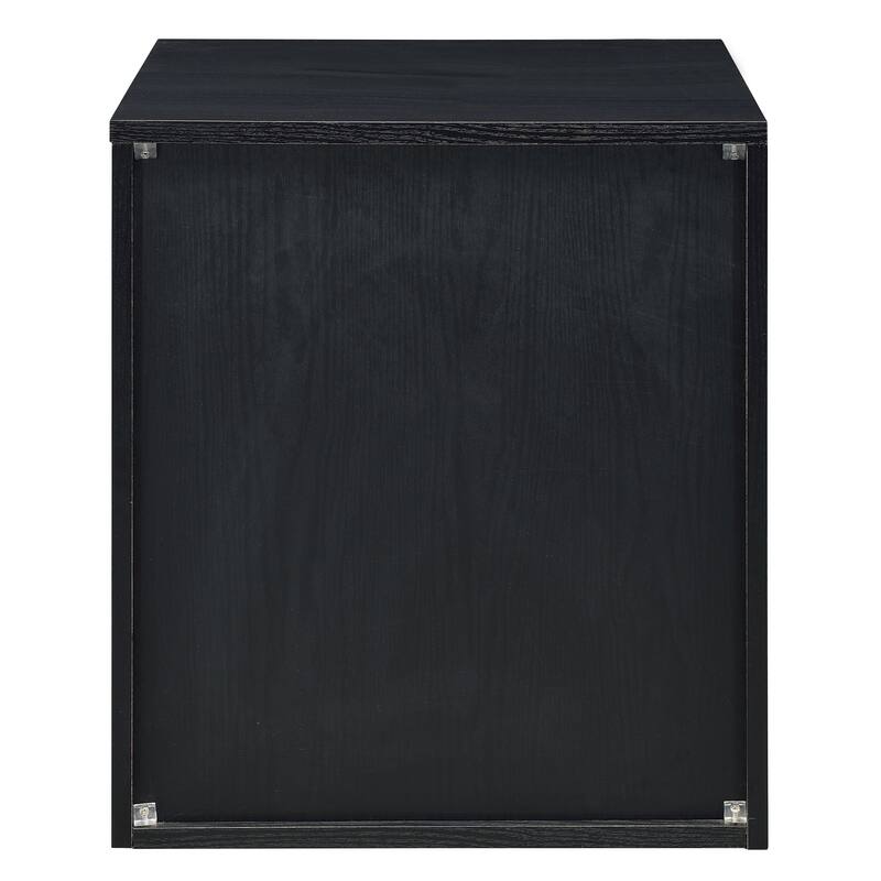 Black and Silver 2-Drawer Nightstand with Metal Glides
