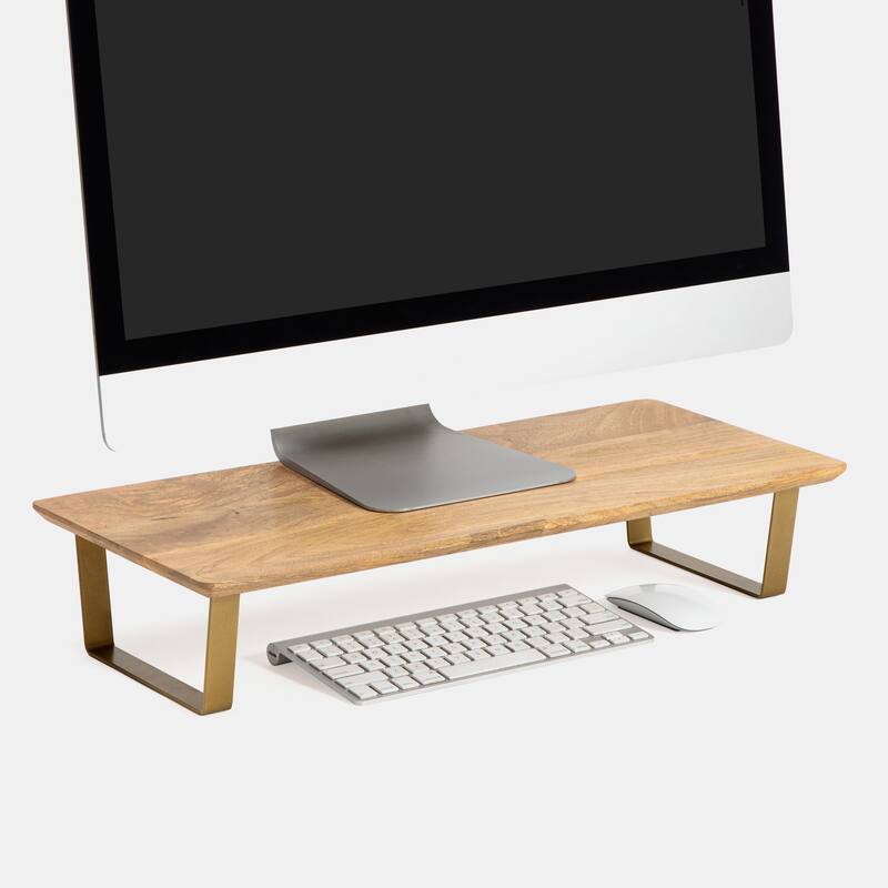 Jani Wood Monitor Stand Riser Desk - Ergonomic Design Stand, Desktop Organizer Table for Home, Office Workspace, Gaming Desk - Yellow