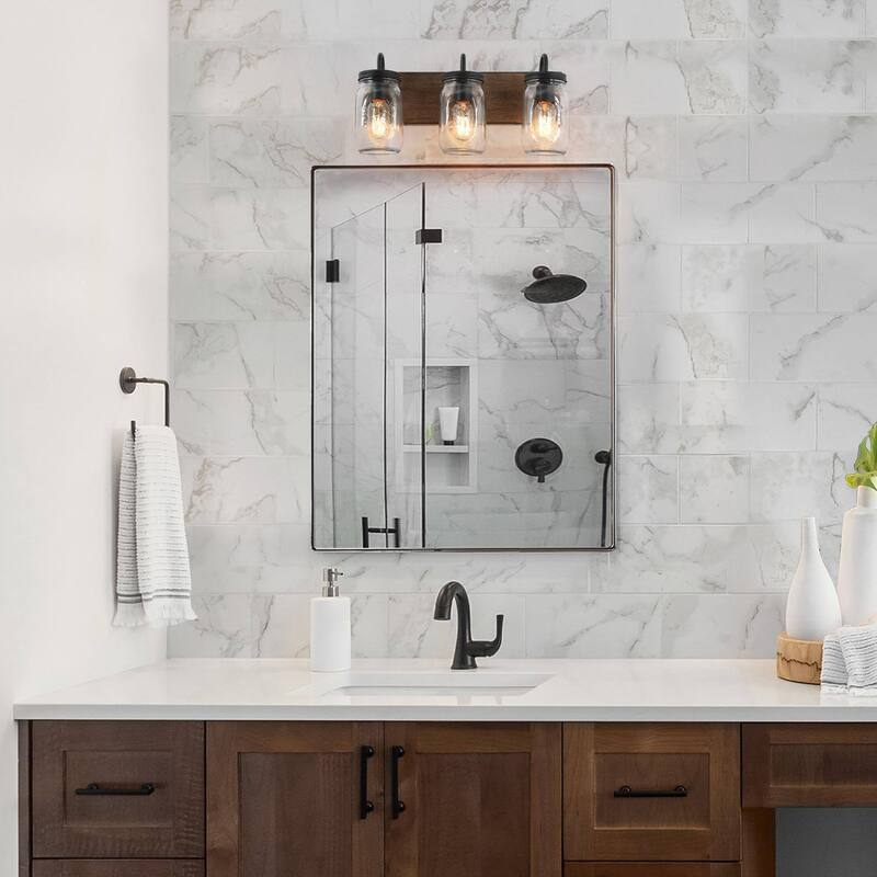 Kole Modern Farmhouse 3-Light Bathroom Vanity Light Mason Jar Wall Sconce - 18"L x 9"H