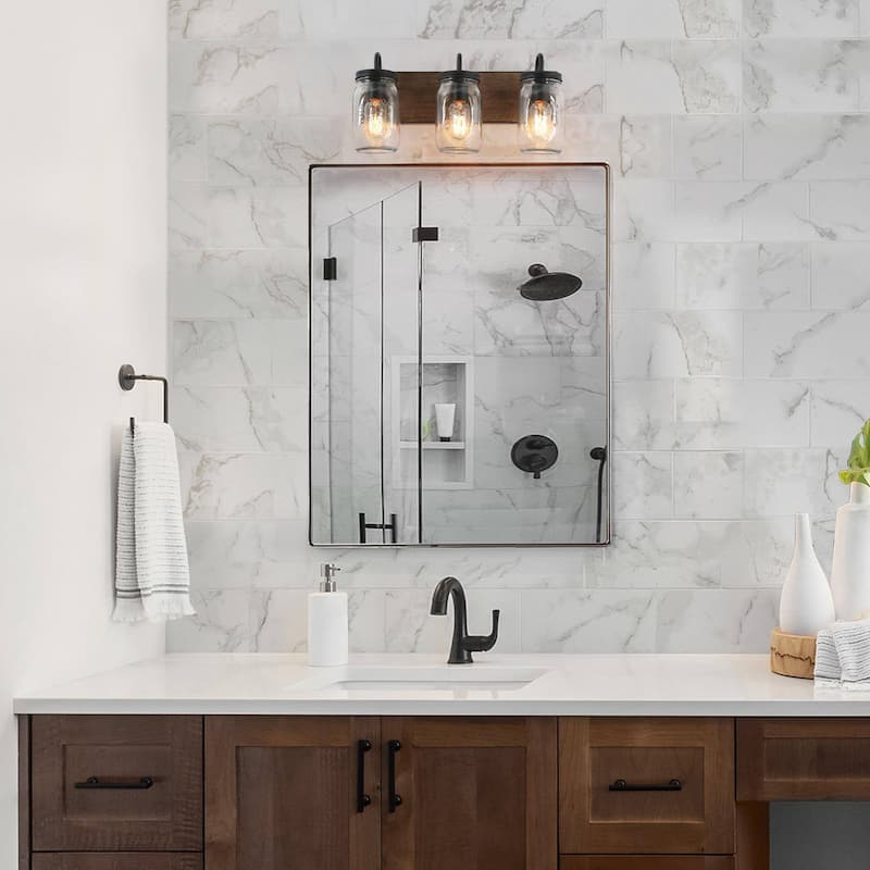 Modern Farmhouse Mason Jar 3-Light Bathroom Vanity Lights Glass Wall Sconces - 18"L x 9.5" W x 8"H