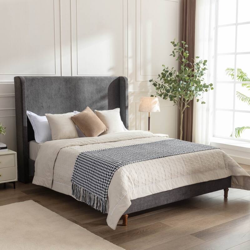 54" High Tall Headboard Velvet Upholstered Bed