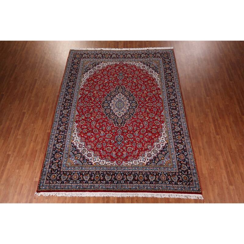 Red Medallion Kashan Turkish Rug Traditional Machine-Made Carpet - 9'7" x 12'5"