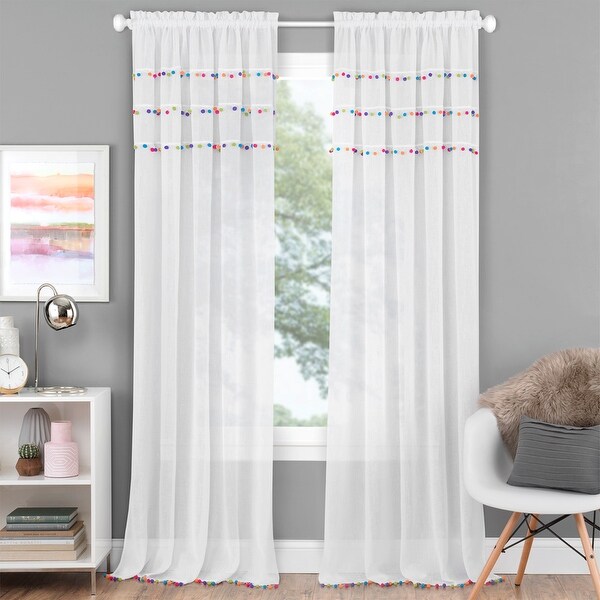 Shop Pom Pom Sheer Rod Pocket Panel With Multi Colored Pom
