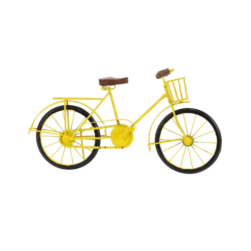 Yellow, Blue or Silver Metal Bike Decorative Sculpture with Wood Accents
