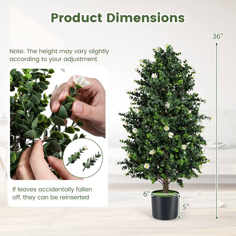 Gymax 2 Pack 36'' Artificial Topiary Cone Tree w/49 Flowers