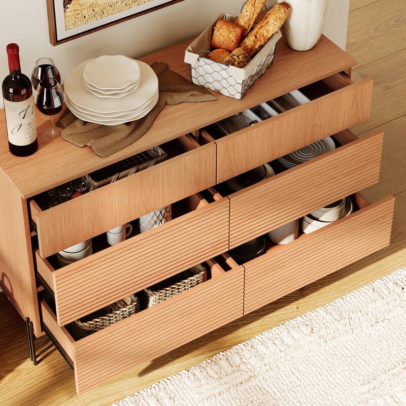 WAMPAT Fluted Dresser for Bedroom with 6 Drawers