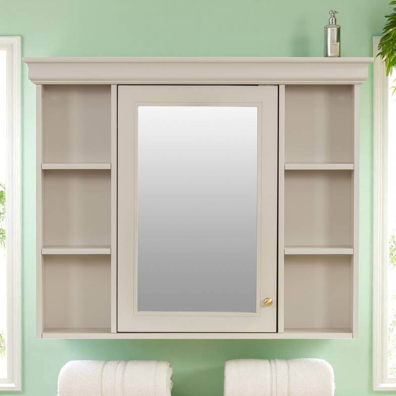 36"" Bathroom Vanity with Ceramic Sink and Medicine Cabinet, 4 Drawers, Storage Shelf, Solid Wood Frame,Bathroom Cabinet Set