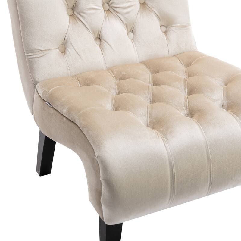 Beige 22.83" Buttons Tufted Accent Chair with Wooden Legs
