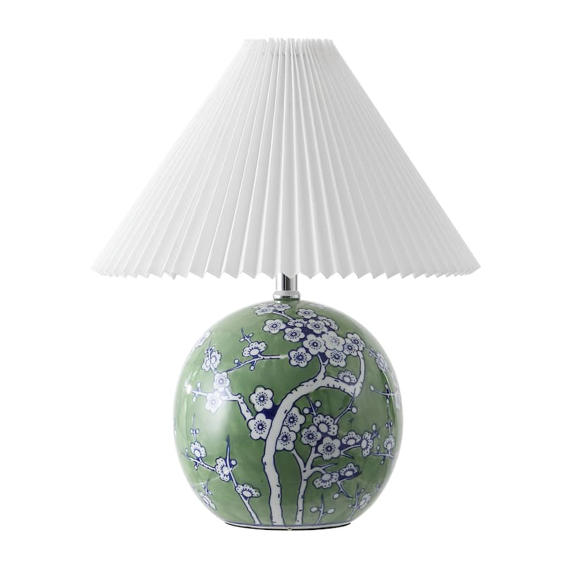 Alessio 19.5" Cottage Classic Chinoiserie Ceramic Orb LED Table Lamp with Pleated Shade, by JONATHAN Y