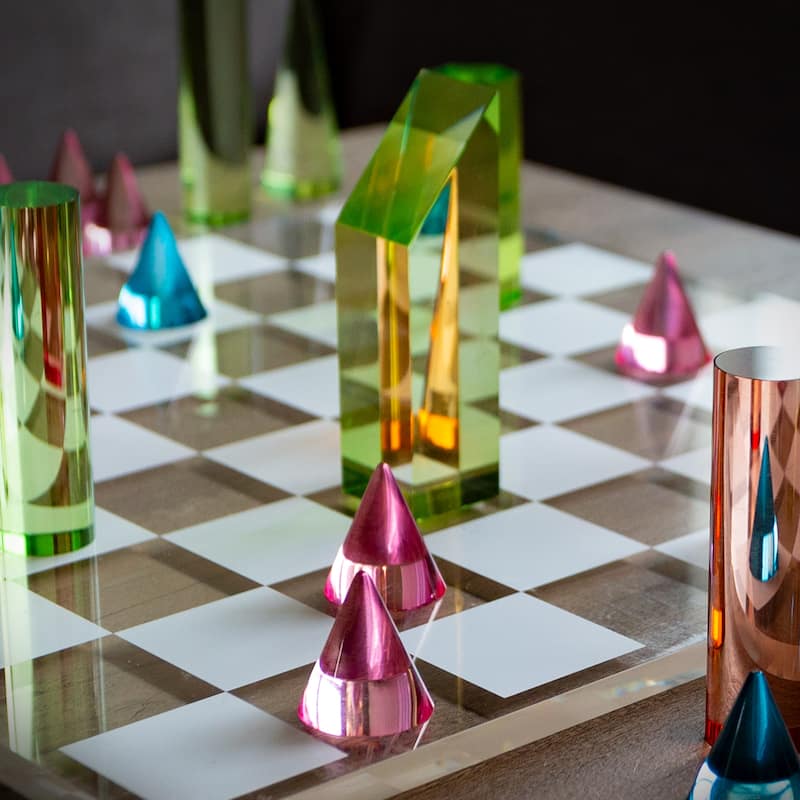 Modern Chess Set - Acrylic Chess Board with 32 Colorful Game Pieces by Trademark Games