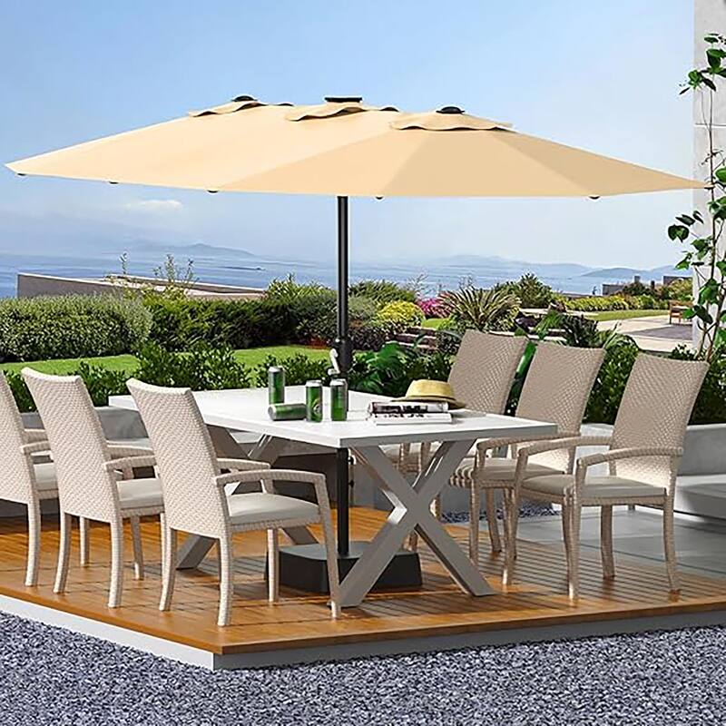15ft Large Patio Umbrellas with Base, Outdoor Double-Sided Rectangle Market Umbrella