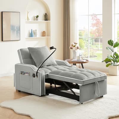 Convertible Pull-Out Chair Bed with USB Ports, Adjustable Backrest & Cup Holder