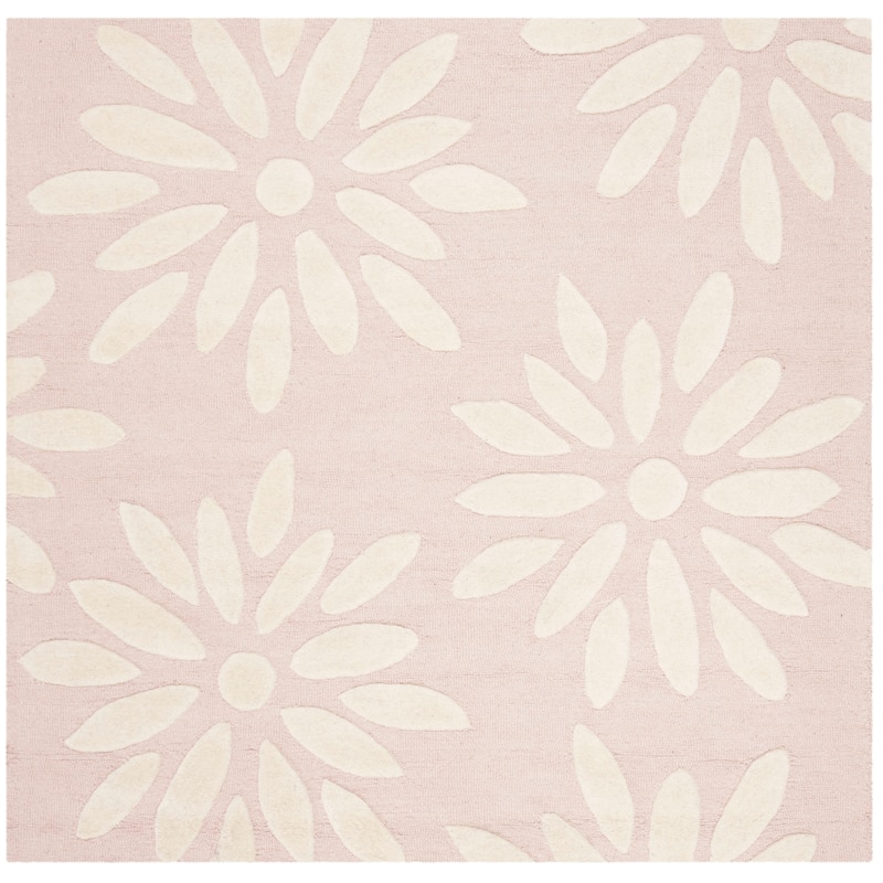 SAFAVIEH Handmade SAFAVIEH Coraima Fleurette & Tween Wool Rug - 5' Square - Pink/Ivory