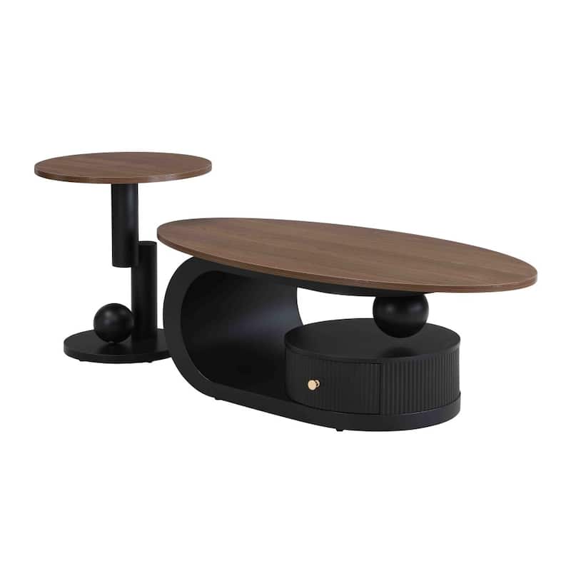 Modern MDF Oval and Round Table Set with Storage for Living Room