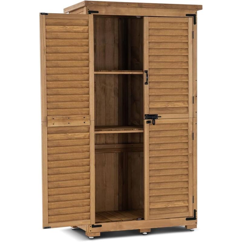MCombo 63 inch Tall Outdoor Storage Tool Cabinet Shed with Lock for Yard (34.3" L x 18.3" W x 63" H), Wooden 0870 - Natural