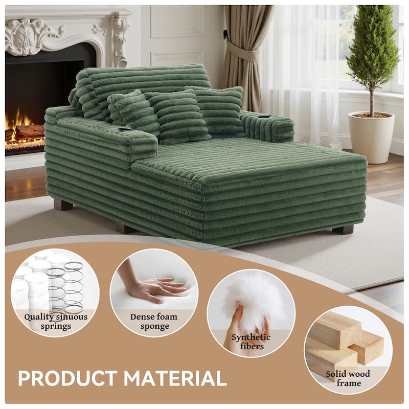 Indoor Oversized Plush Chaise Lounge with Pillows and Cup Holder