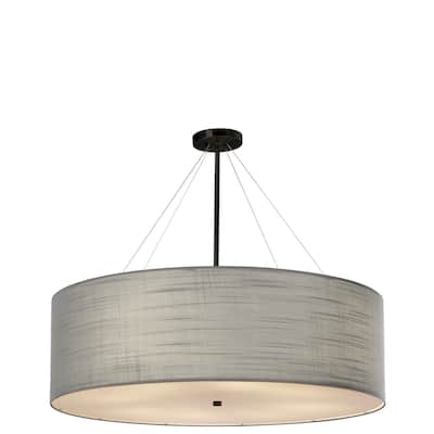 Textile? Classic 36-inch Matte Black Drum Pendant, Gray Shade