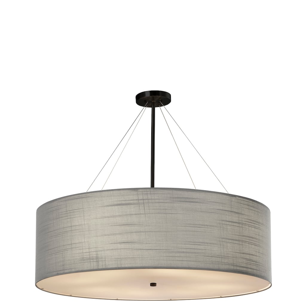 Textile? Classic 36-inch Matte Black Drum Pendant, Gray Shade