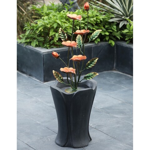 Cement Vase with Metal Flowers 40.75-Inch H Outdoor Fountain - 40.75" H x 12.4" Diameter