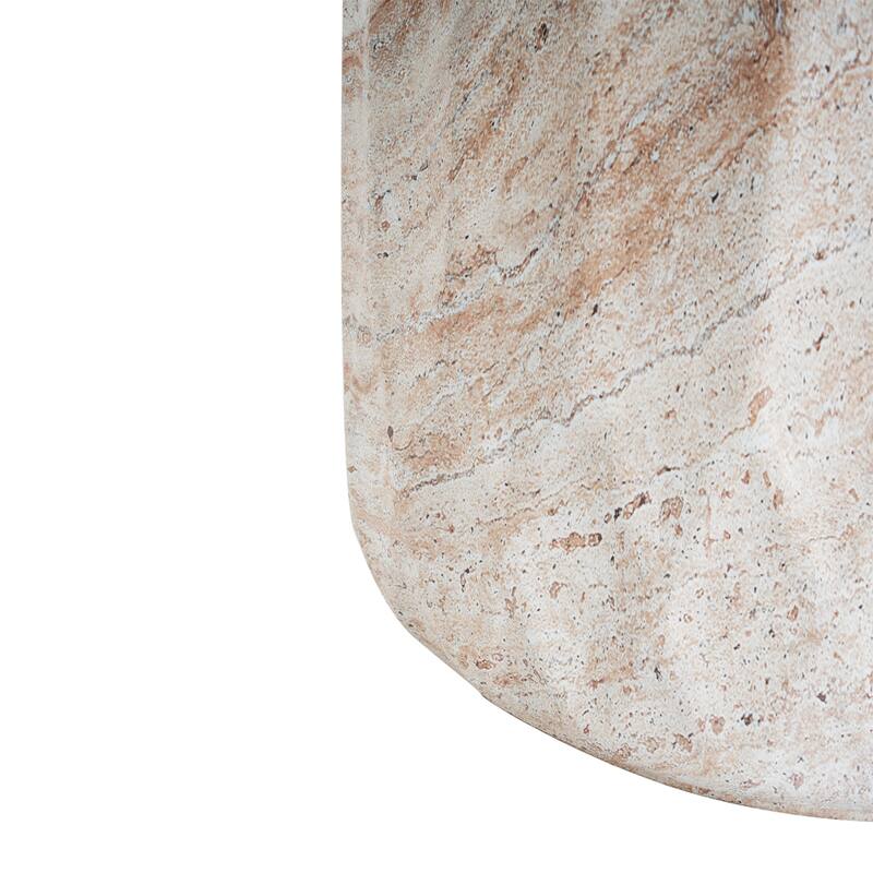 Outdoor Indoor Lightweight Concrete Side Table, Cylinder Travertine Finish Accent Table - 18.47