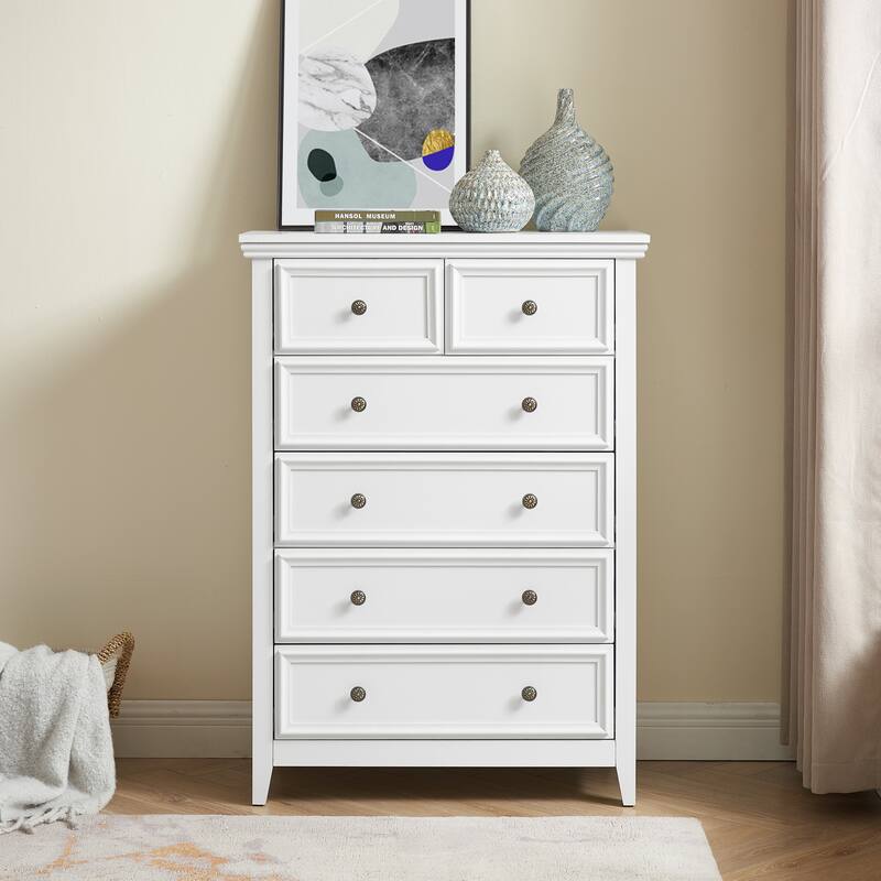 File Cabinet White Sideboard Cupboard Chest of Drawers with 6 Drawers