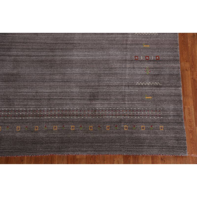 Hand Knotted Oriental 100% Wool Carpet Tribal Tribal Greys & Charcoal Gabbeh Area Rug - 9' 9'' X 8' 0''