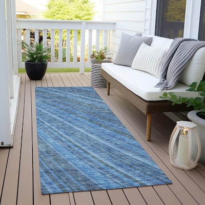 Machine Washable Indoor/ Outdoor Stripe Wave Chantille Rug