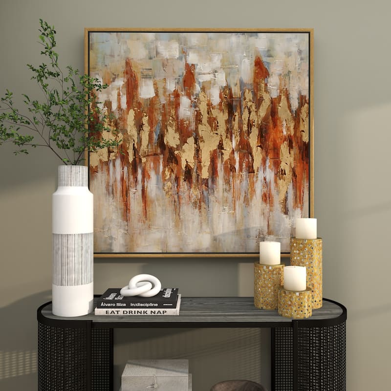 Gold Canvas Abstract Framed Wall Art with Gold Frame