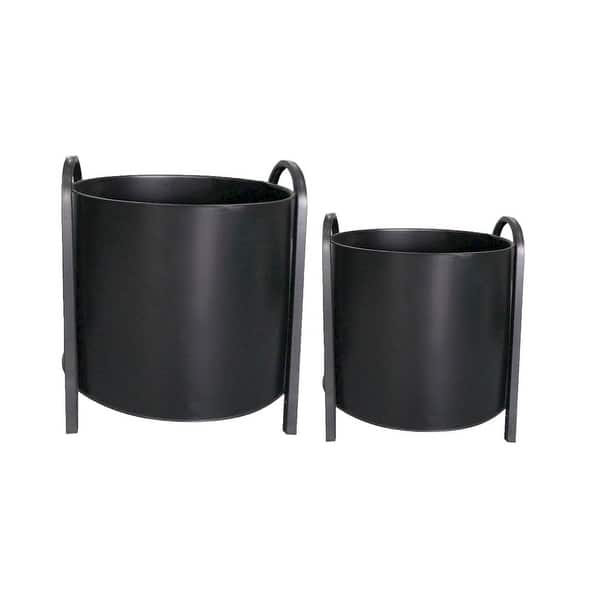 Matte Black Round Metal Planters (Set Of 2) Bed Bath & Beyond 36882357