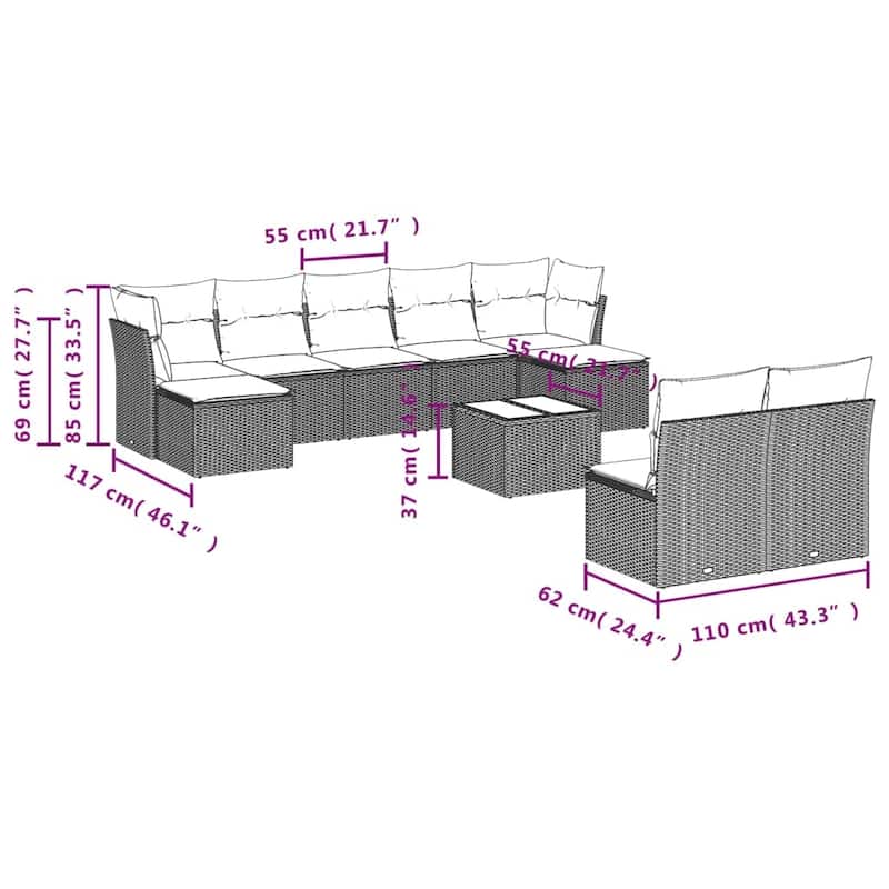 vidaXL Garden Sofa Set Black - 21.7 x 21.7 x 14.6
