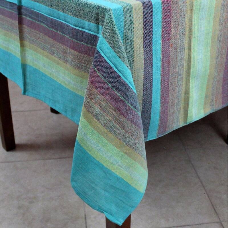 Striped Light weight Cotton Tablecloth Rectangle Red Blue Green - 60 x 90 inches - green 60 x 90