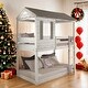 preview thumbnail 8 of 12, Wooden Twin Over Twin Bunk Bed with Built-in Ladder White