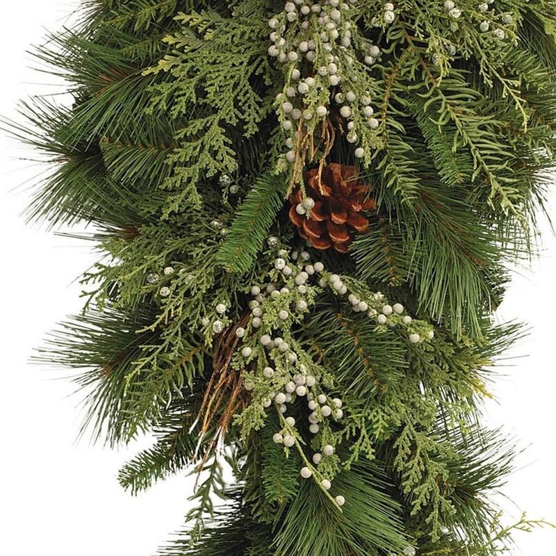 HomeRoots 17" Brown And Green Winter Linear Juniper And Pinecone Wreath Wall Swag