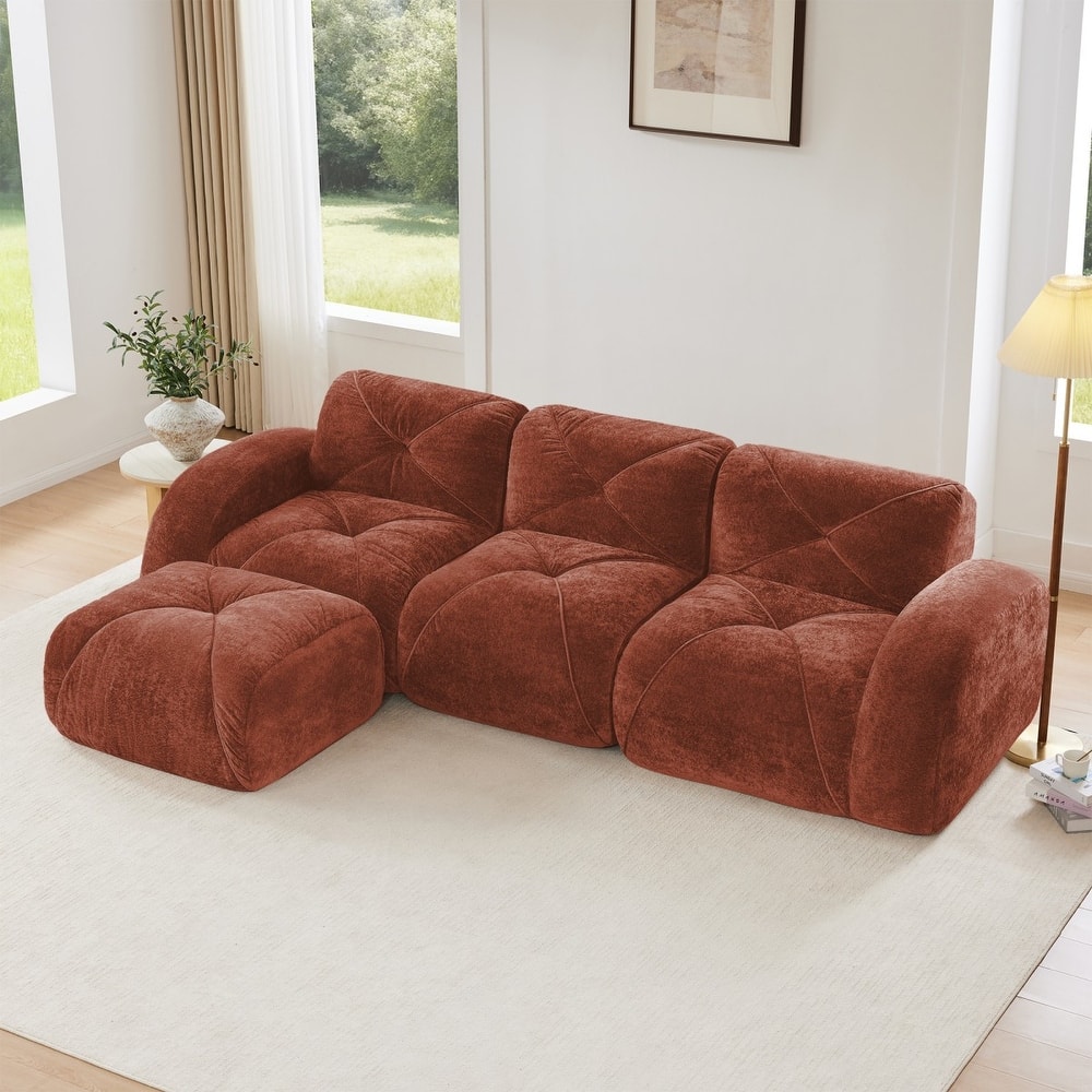 110.6" L-Shaped Velvet Sectional Boneless Sofa with Movable Ottoman