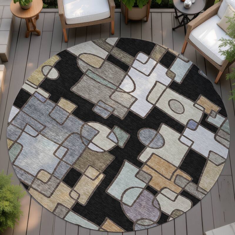 Machine Washable Indoor/ Outdoor Contemporary Prenner Chantille Rug - Black - 8' x 8'