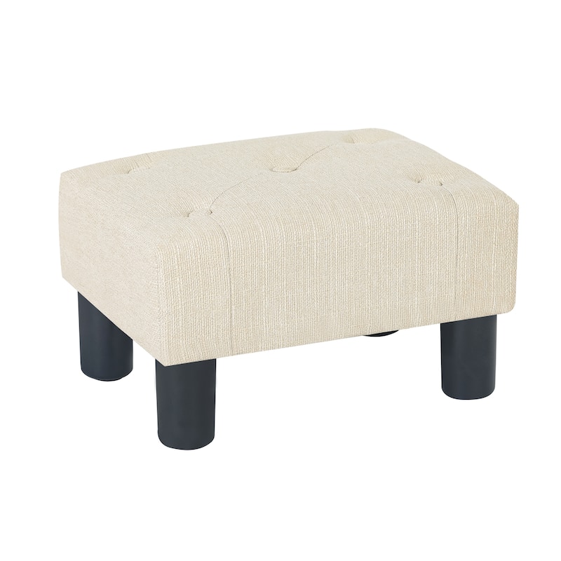 Adeco Button Tufted Linen Foot Stool Rectangular Small Ottoman