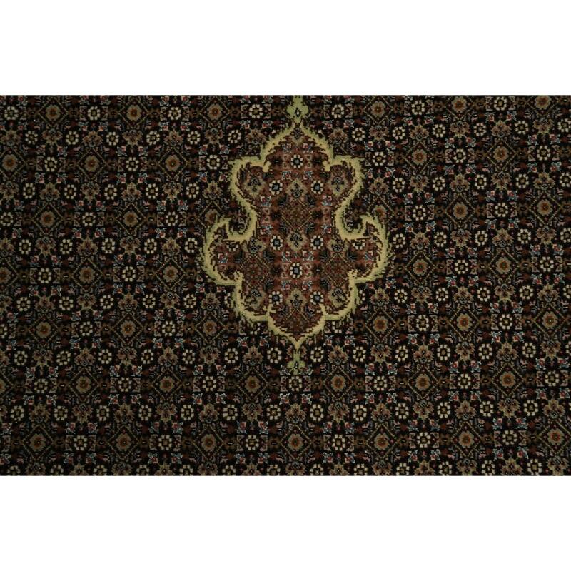 Hand Knotted Oriental 100% Wool Carpet Traditional Geometric Black Tabriz-Mahi Area Rug - 10' 2'' X 6' 7''