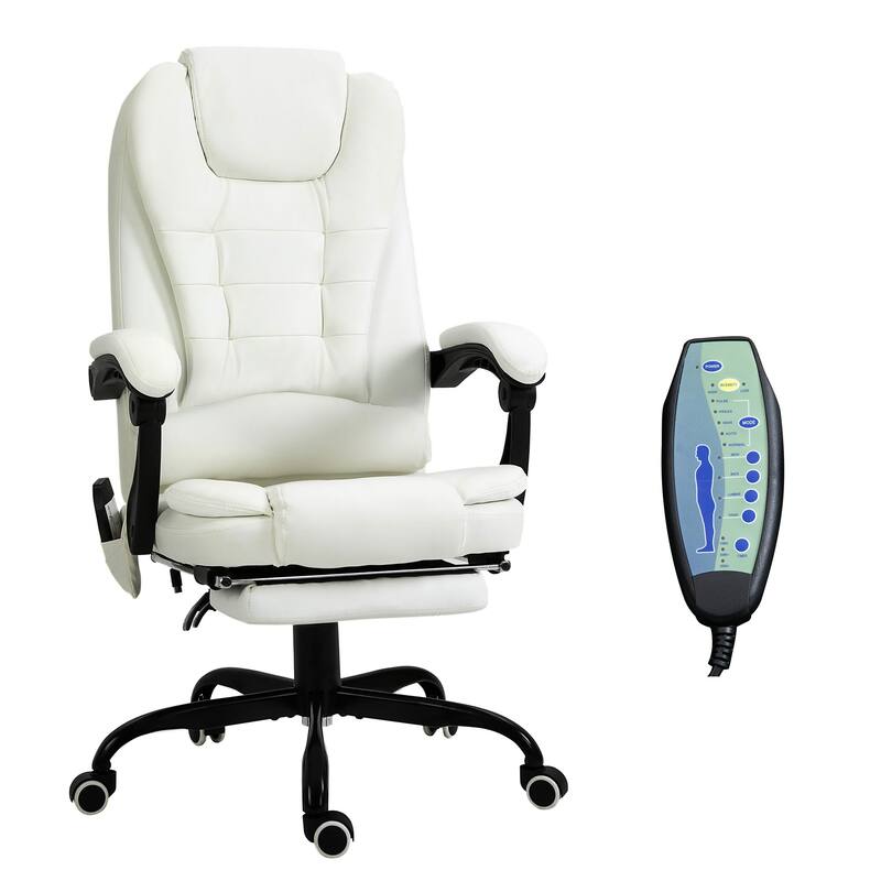 Ergonomic High Back Massage Office Chair PU Leather Upholstery Recliner Chair with 7 Point Vibrating and Retractable Footrest