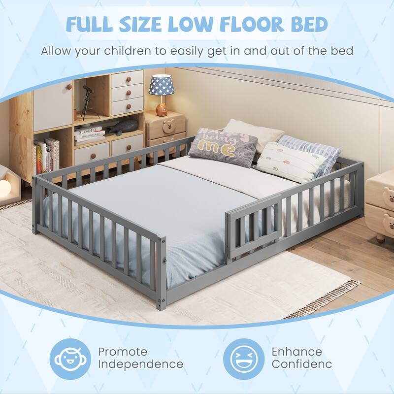 Gymax Full Size Floor Bed Montessori Bed Frame w/ Full-length