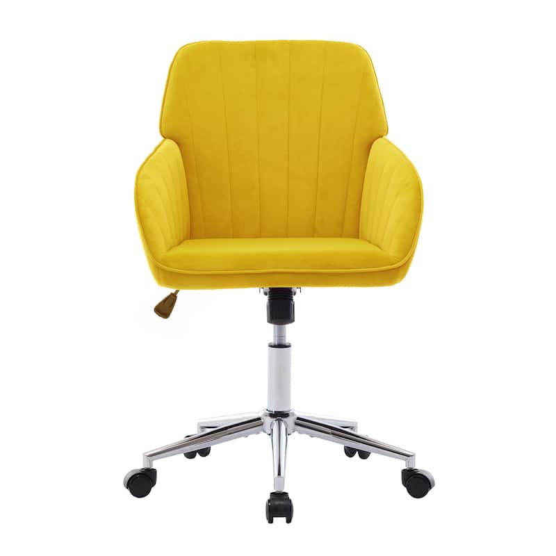Velvet Adjustable Home Office Chair, Swivel Armchair with Universal Wheels, Upholstered Desk Chair with Metal Base