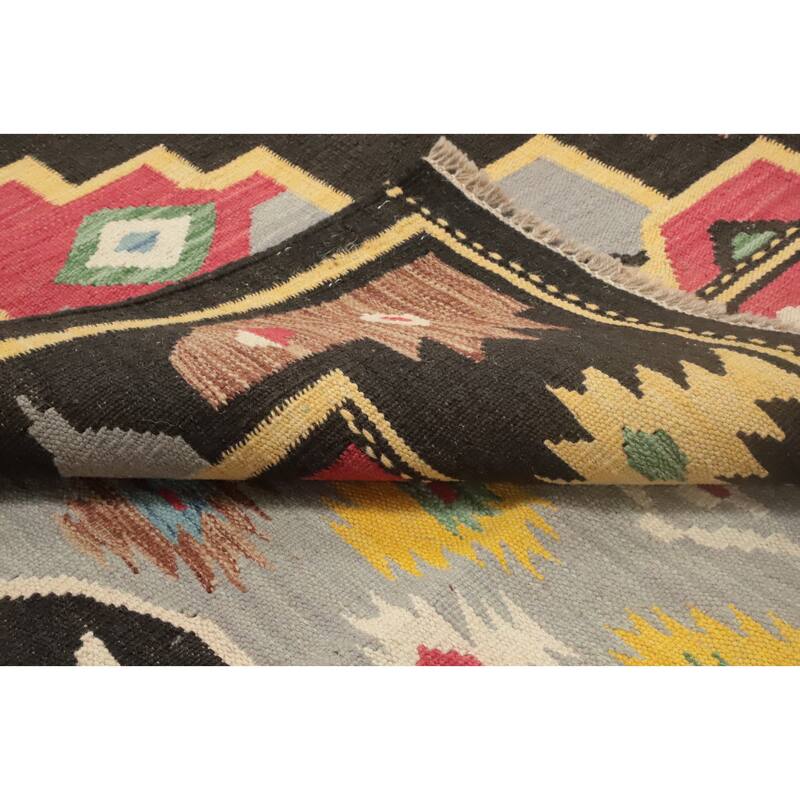 Hand Woven Oriental 100% Wool Carpet Southwestern Tribal Multi-Colored Kilim Area Rug - 9' 9'' X 7' 0''