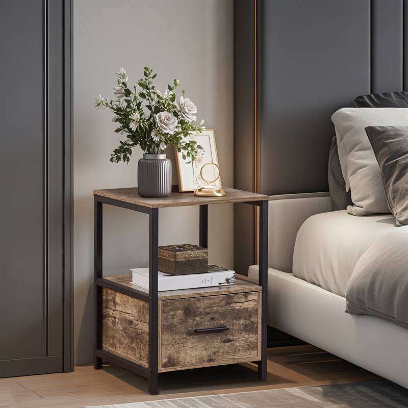 VECELO Nightstand Set of 1/2, Modern Square Side End Table, Living Room, Study Metal Frame