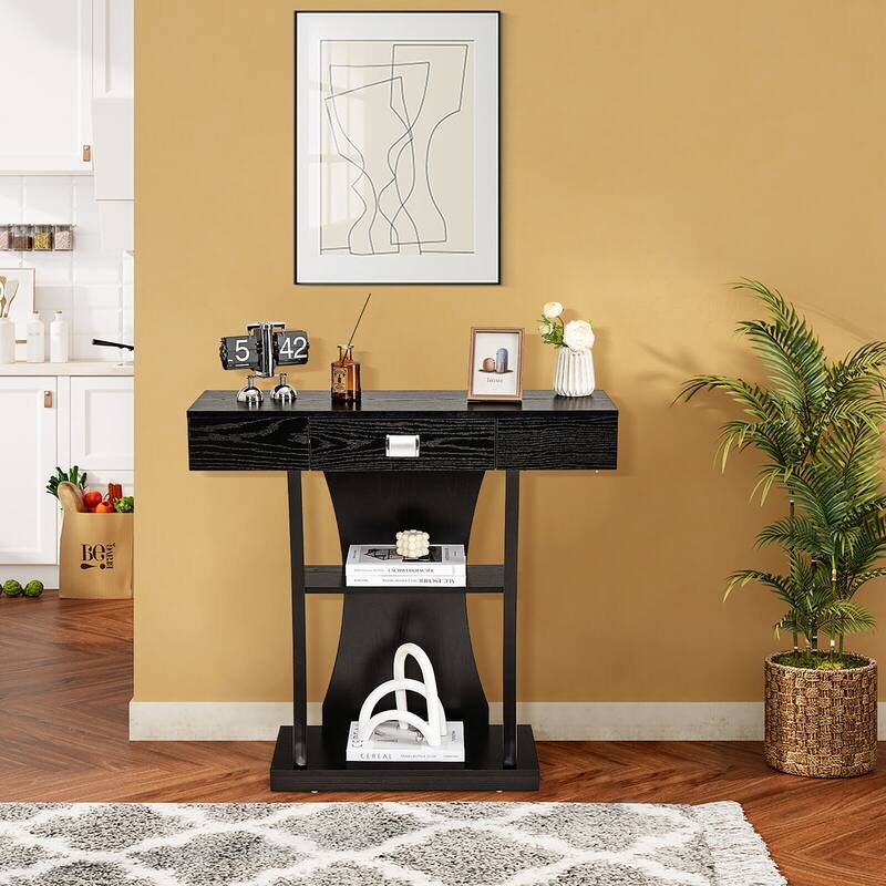 Gymax Console Sofa Table w/ Drawer and 2-Tier Shelves for Entryway